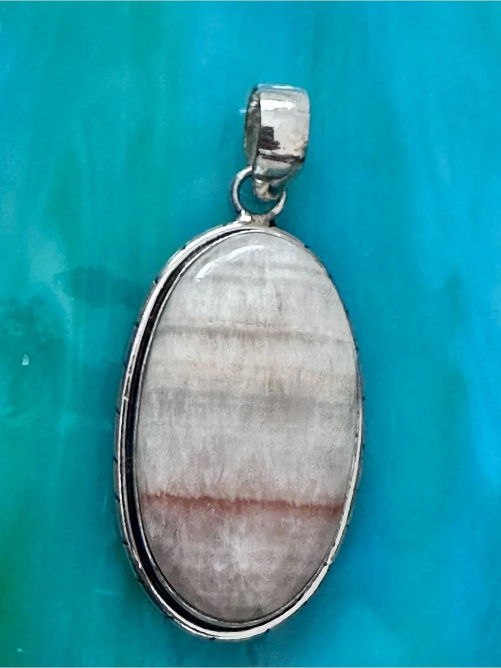 Artisan CALCITE Oval Cream and White Stone Pendant Necklace